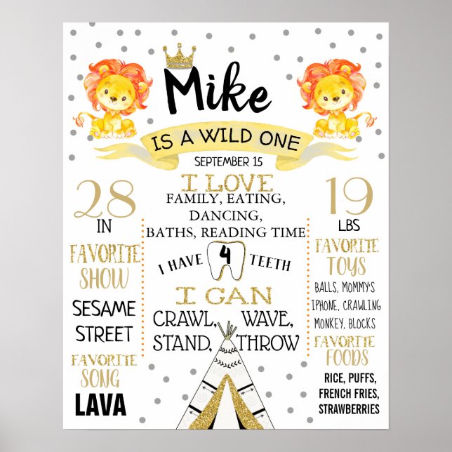 Lions Wild One Birthday Party - Signaturboard Poster (Vorne)