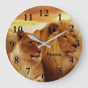 Lions Wildlife Acrylic Wall Clock Große Wanduhr