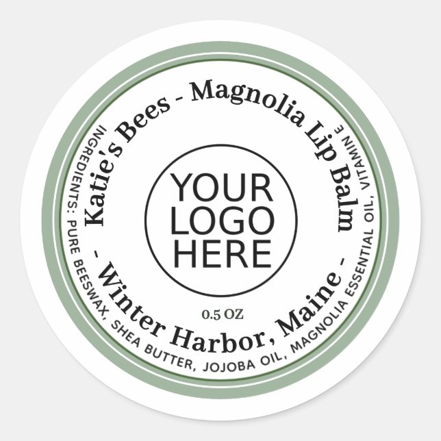 Lip Balm Label mit bearbeitbarem Logo und dunklem  Runder Aufkleber (Vorderseite)