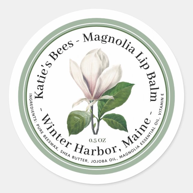 Lip Balm Label mit blassrosa Blume Illustration Runder Aufkleber (Vorderseite)