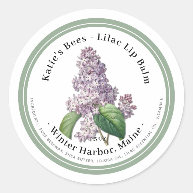 Lip Balm Label mit Lilac Blume Illustration Runder Aufkleber (Vorderseite)