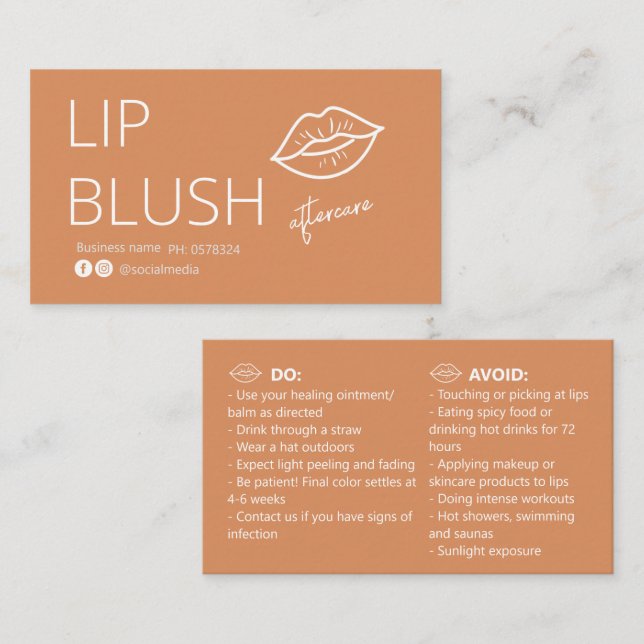  Lip Blush Tattoo Aftercare Advice Card Visitenkarte (Vorne/Hinten)