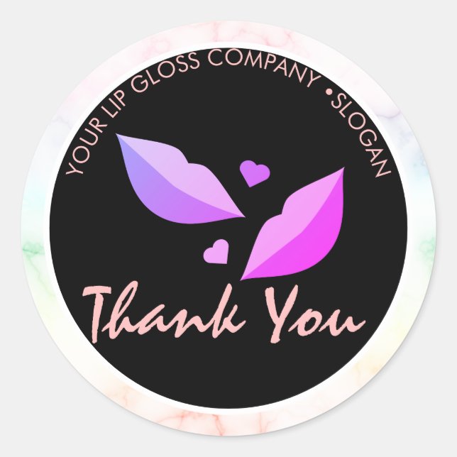 Lip Gloss Business Logo Marmor Regenbogen Runder Aufkleber (Vorderseite)