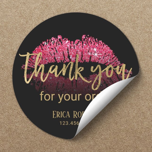Lip LipStick Business Gold Script Vielen Dank Runder Aufkleber (Von Creator hochgeladen)