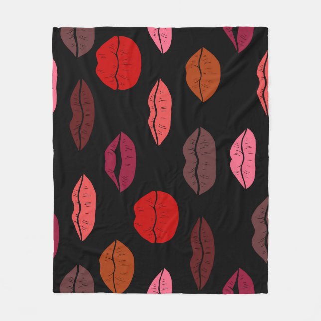 Lip print, rosa Küsse. Fleecedecke (Vorderseite)