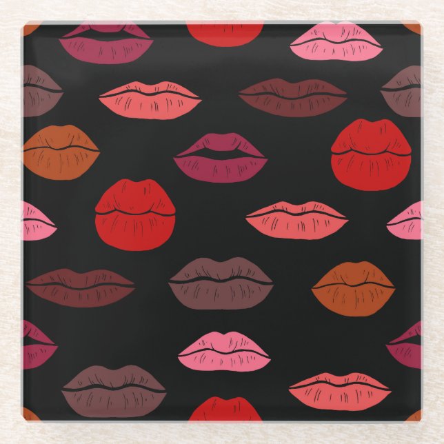 Lip print, rosa Küsse. Glasuntersetzer (Vorderseite)