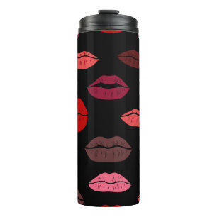 Lip print, rosa Küsse. Thermosbecher