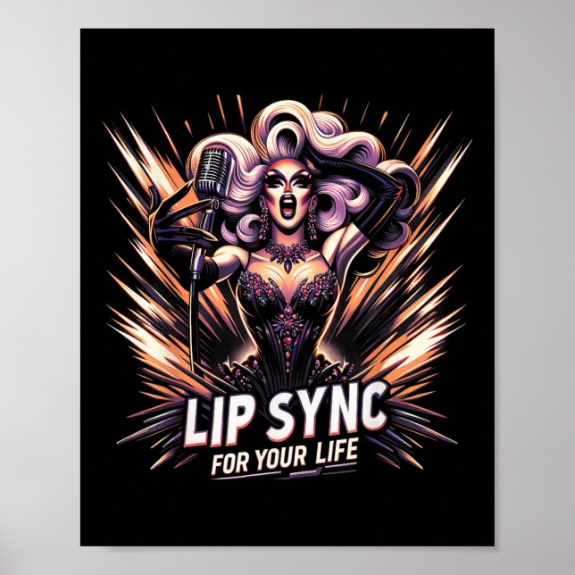 Lip Sync für Ihr Leben Drag Queen Funny Graphen Te Poster (Vorne)