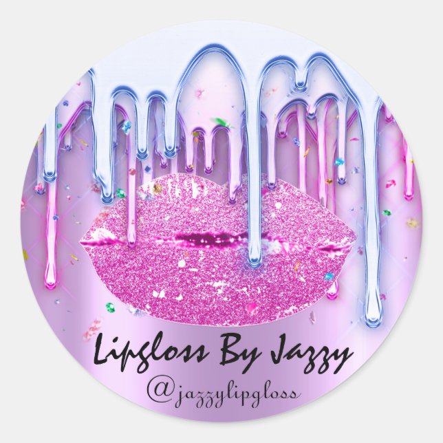 Lipgloss Makeup Pink Bluei Tropfen Packung Runder Aufkleber (Vorderseite)