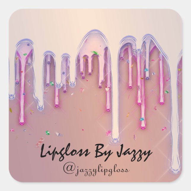 Lipgloss Makeup Pink Rose Tropfen Gefallen Quadratischer Aufkleber (Vorderseite)