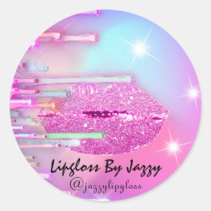 Lipgloss Makeup-Tropfen, die Pink Girly verpacken Runder Aufkleber