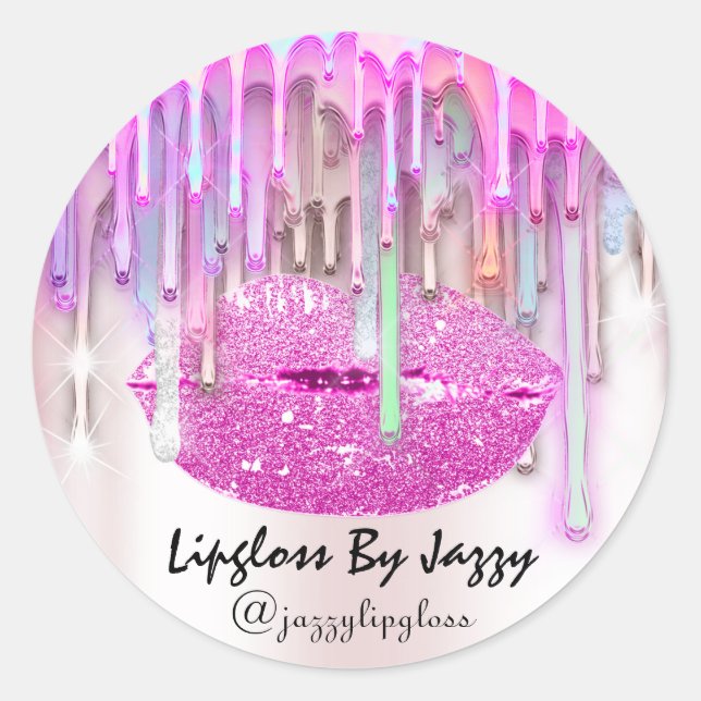 Lipgloss Makeup Tropfen, die rosa Rose Classic ver Runder Aufkleber (Vorderseite)