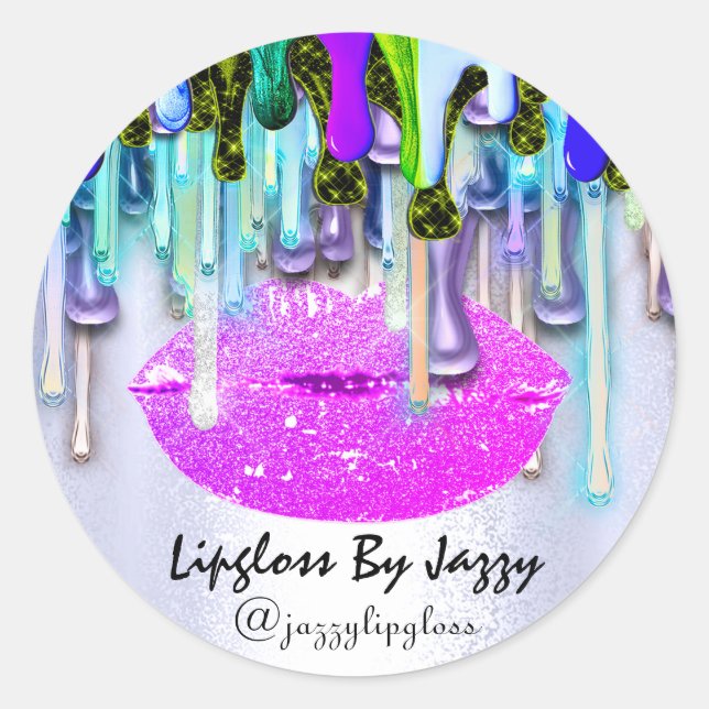 Lipgloss Makeup Tropfen Packen Pink Tropfen Blau Runder Aufkleber (Vorderseite)