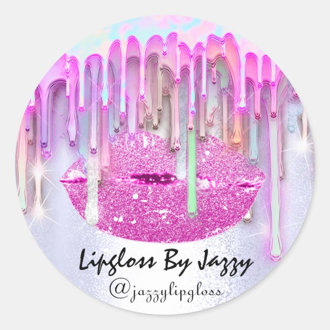 Lipgloss Makeup Tropfen Packen Pink Tropfen Blau Runder Aufkleber (Vorderseite)