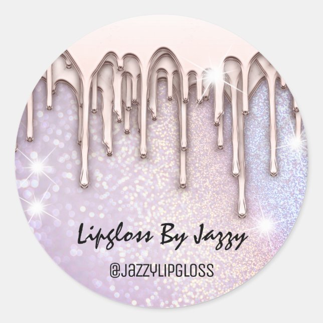Lipgloss Makeup Tropfen Packen Rose GlitterPurple Runder Aufkleber (Vorderseite)