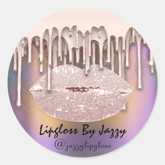 Lipgloss Makeup Tropfen Packen Tropfen Rose Lila Runder Aufkleber (Vorderseite)