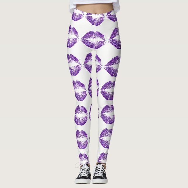 Lippen des lila Glitzer Leggings (Vorderseite)