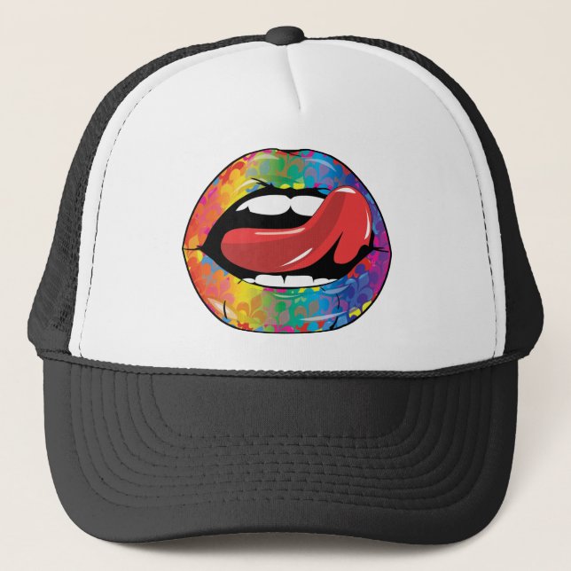 Lippen Fleur De Rainbow Licking Truckerkappe (Vorderseite)