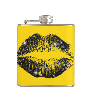 Lippen für schwarze Glitzer Flachmann