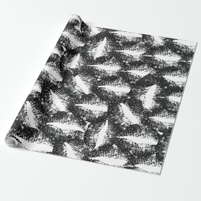 Lippen für schwarze Glitzer Geschenkpapier (Ungerollt)