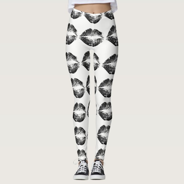 Lippen für schwarze Glitzer Leggings (Vorderseite)