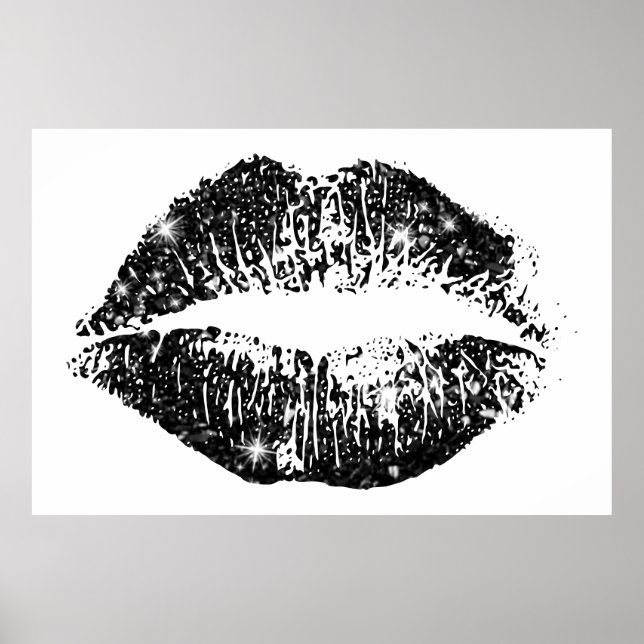 Lippen für schwarze Glitzer Poster (Vorne)