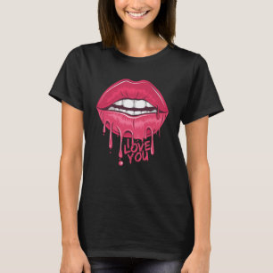 Lippen I Liebe Kiss Pink Blood Artwork T-Shirt