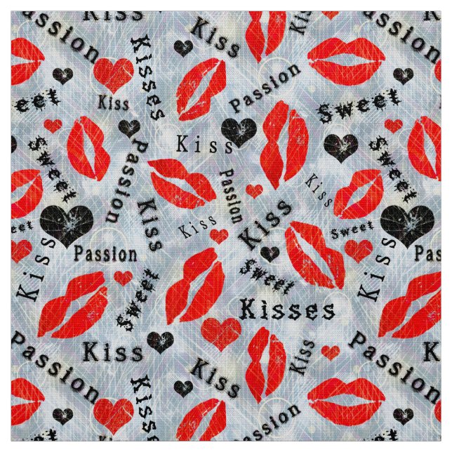 Lippen, Lippenstift-Drucke, Kuss. Stoff (Muster)