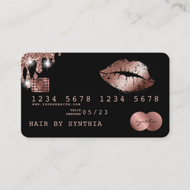 Lippen Makeup Lipstick Kreditkarte Stilvolle Rose  Visitenkarte (Vorderseite)