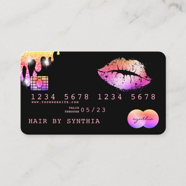 Lippen Makeup Lipstick Kreditkarte Stilvolle Rose  Visitenkarte (Vorderseite)