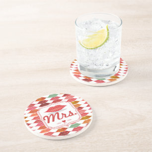 Lippen Mrs. Hipster Vintage Retro Braut Sandstein Untersetzer