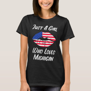 Lippen Mund Liebe Amerikanische Flagge Michigan T-Shirt