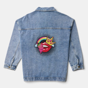 Lippen, Regenbogen, Erdbeere und Pop Kronen Kunst, Jeansjacke