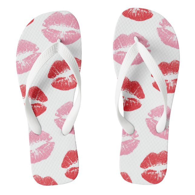 Lippen, rot und rosa, Lippenmuster, Lippenstift, K Flip Flops (Fußbett)
