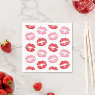Lippen, rot und rosa, Lippenmuster, Lippenstift, K Serviette