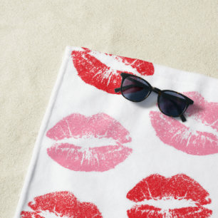 Lippen, rot und rosa, Lippenmuster, Lippenstift, K Strandtuch