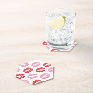 Lippen, rot und rosa, Lippenmuster, Lippenstift, K Untersetzer