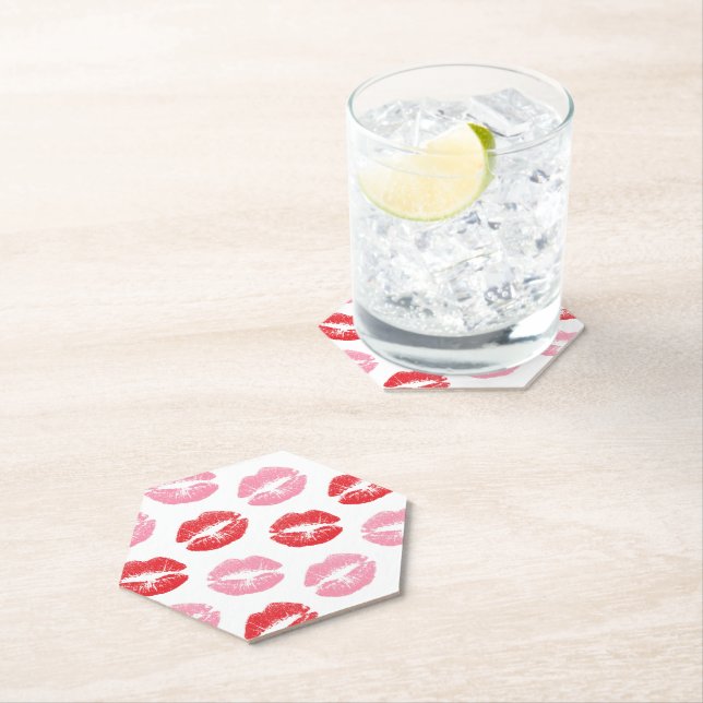 Lippen, rot und rosa, Lippenmuster, Lippenstift, K Untersetzer (Vor Ort)