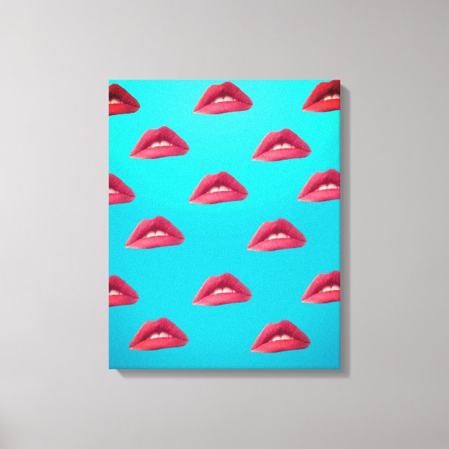 Lippen und blauer Hintergrund Leinwanddruck (Vorderseite)