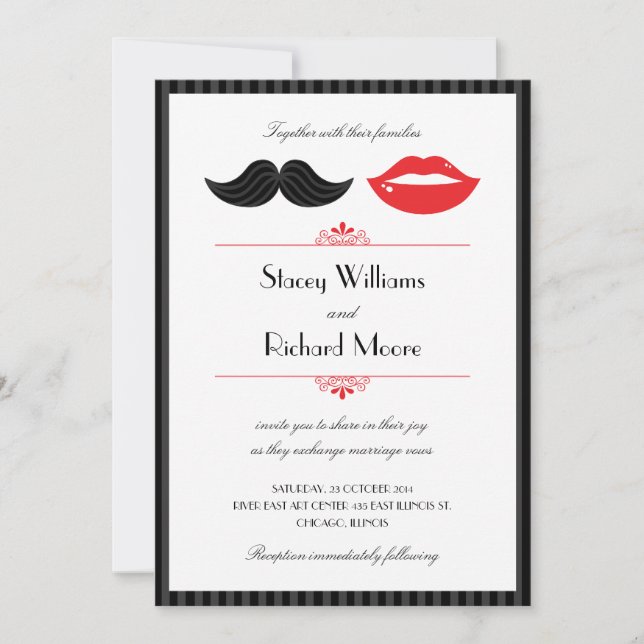 Lippen und Mustache Einladung zur Hochzeit (Vorderseite)
