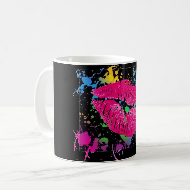 Lippenfarben-Spritzer-Kaffee-Tasse Tasse (Vorderseite Links)
