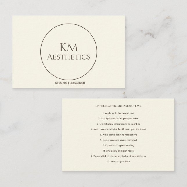 Lippenfüller Aftercare Instruction Business Card Visitenkarte (Vorne/Hinten)