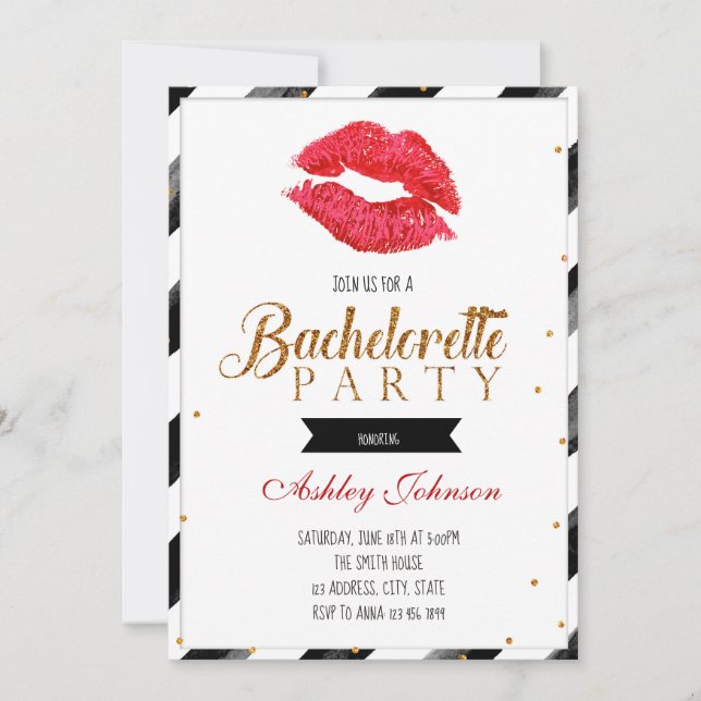 Lippenstift bachelorette Einladung (Vorderseite)