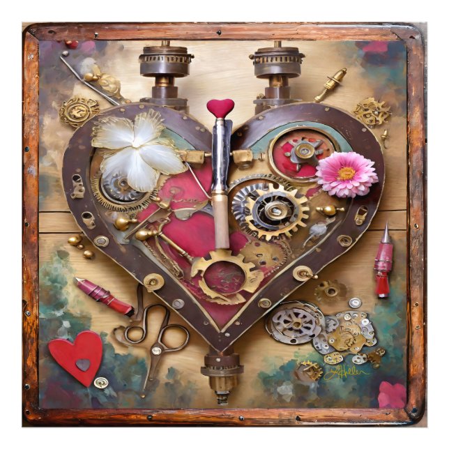 Lippenstift Blumen Herz Steampunk Serie Fotodruck (Vorne)