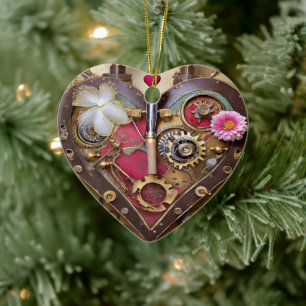 Lippenstift Blumen Herz Steampunk Serie Keramik Ornament