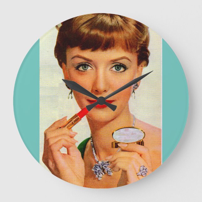 Lippenstift-Dame der 60er Jahre Große Wanduhr (Vorderseite)