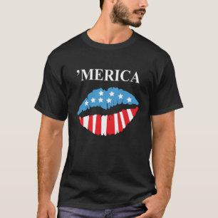 Lippenstift-Färbung der Merica-Amerikanischen Flag T-Shirt