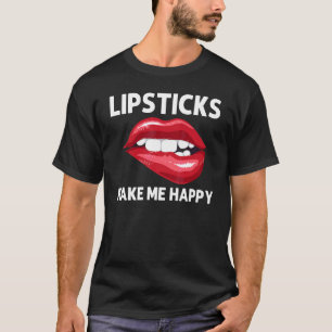 Lippenstift Für Frauen Mädchen Lippen Beißen Rote T-Shirt