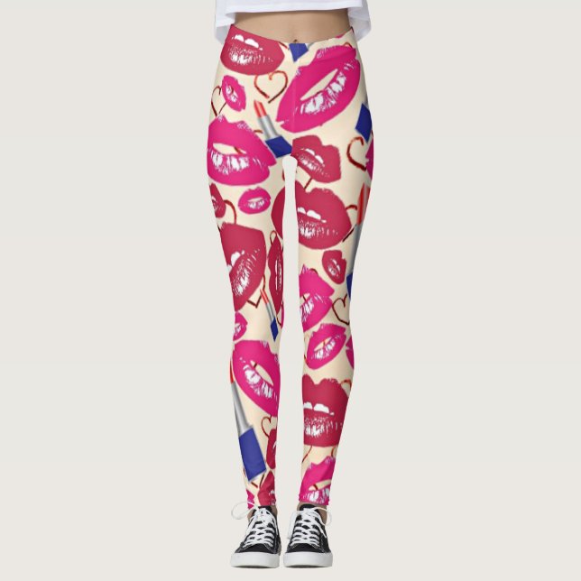 Lippenstift-Kuss-Muster Leggings (Vorderseite)