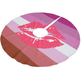 Lippenstift-Lesben-Stolzflagge Polyester Weihnachtsbaumdecke